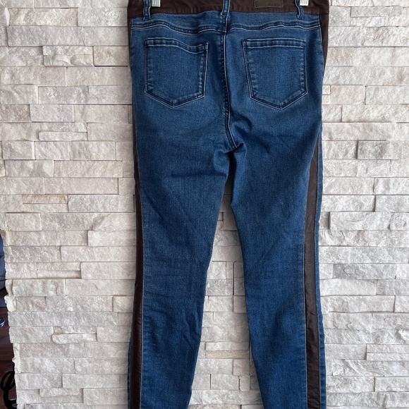 ECRU Los Feliz Leather Inset Jean. Vintage denim/chocolate brown. - Picture 4 of 6